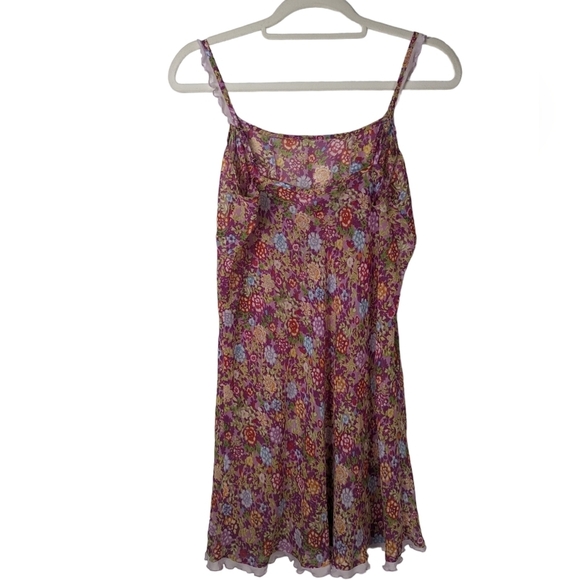 Natori Josie Pink Floral Print Sheer Babydoll Lace Mini Chemise Nightgown Size M - Picture 2 of 12